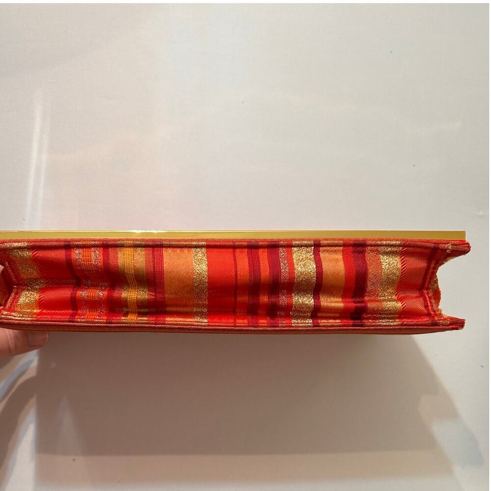 J Renee Vintage Clutch With Detachable Strap Red Orange Gold Stripe - Picture 5 of 14